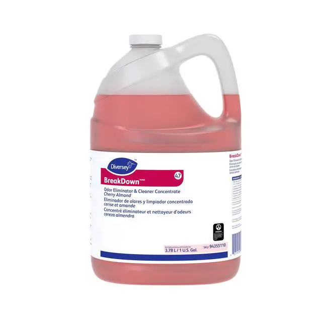 Alt view image 2 of 6 - BreakDown Odor Eliminator & Cleaner, Cherry Almond, 1 gal, 4 Pack | Washrooms, Drains, Carpets, Floors, Counters, Urinals, Trash Areas, Odor Control