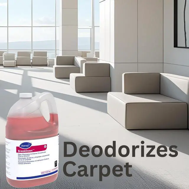 Alt view image 6 of 6 - BreakDown Odor Eliminator & Cleaner, Cherry Almond, 1 gal, 4 Pack | Washrooms, Drains, Carpets, Floors, Counters, Urinals, Trash Areas, Odor Control
