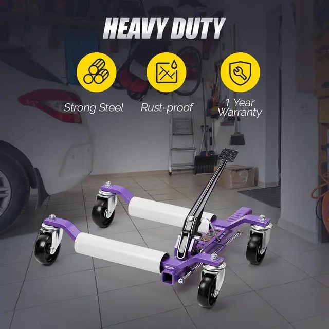 Alt view image 3 of 6 - Car Wheel Dolly Jack Set of 4, Mechanical 6000-lbs Car Skates, 12'' Wheel Vehicle Positioning Jack, Heavy Duty Rollers with Ratcheting Foot Pedal for Tire Auto Repair Moving, Purple