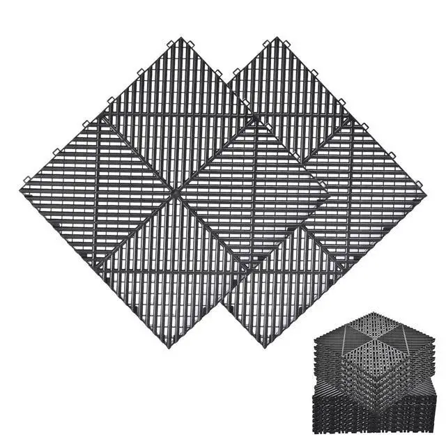 Main image of Garage Flooring Interlocking Tiles 15.7x15.7in, 40 Pack Non Slip Self Draining Basement Floor Covering, polypropylenes Garage Mats for Workshop, Warehouse, Gym, Supports Up to 6000 Lbs Rolling Weight