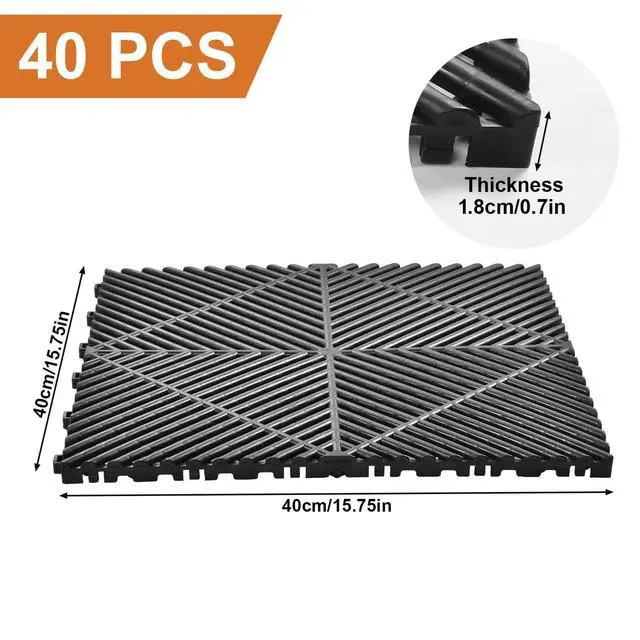 Alt view image 2 of 6 - Garage Flooring Interlocking Tiles 15.7x15.7in, 40 Pack Non Slip Self Draining Basement Floor Covering, polypropylenes Garage Mats for Workshop, Warehouse, Gym, Supports Up to 6000 Lbs Rolling Weight
