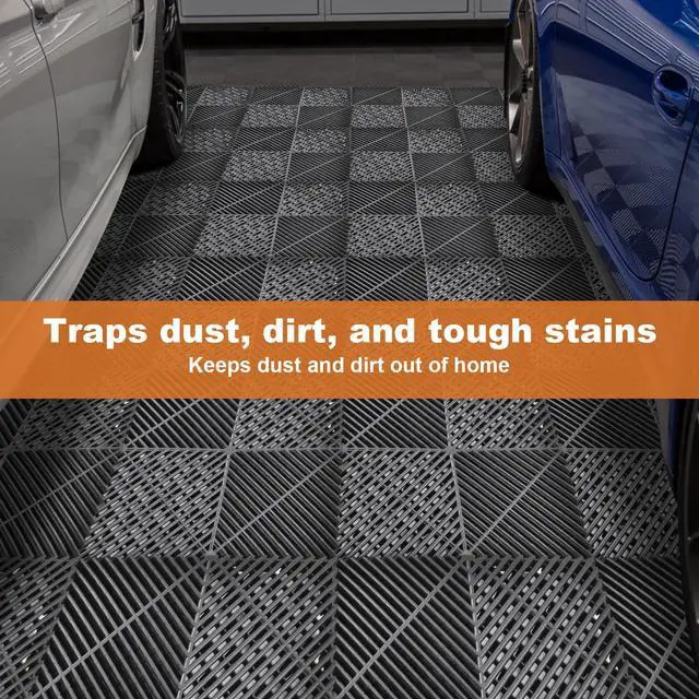 Alt view image 6 of 6 - Garage Flooring Interlocking Tiles 15.7x15.7in, 40 Pack Non Slip Self Draining Basement Floor Covering, polypropylenes Garage Mats for Workshop, Warehouse, Gym, Supports Up to 6000 Lbs Rolling Weight