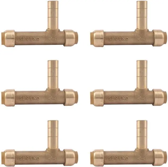 Main image of 1/2 Inch x 1/2 Inch x 1/2 Inch CTS Tail Adapter Service Line Tee, Pack of 6, Push to Connect Brass Fitting, PEX Pipe, Copper, CPVC, PE-RT, HDPE, U4482LF