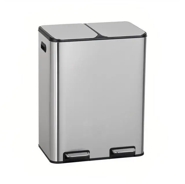 Main image of 60 Liter / 16 Gallon Dual Compartment Stainless Steel Kitchen Trash Can,Hands-Free Step Trash Bin with Soft-Close Lid, Recycle and Garbage Can Combo, for Kitchen and Living Room (Double-lid Pedal)