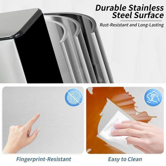 Alt view image 3 of 6 - 60 Liter / 16 Gallon Dual Compartment Stainless Steel Kitchen Trash Can,Hands-Free Step Trash Bin with Soft-Close Lid, Recycle and Garbage Can Combo, for Kitchen and Living Room (Double-lid Pedal)