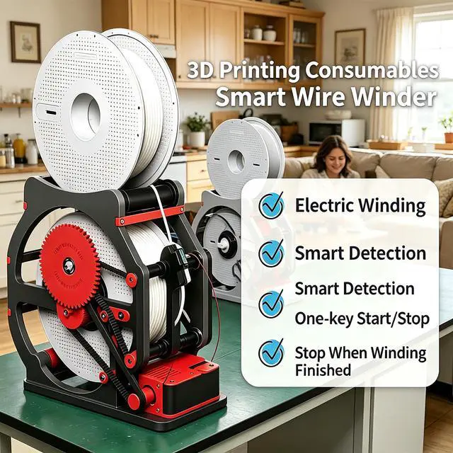 Alt view image 2 of 6 - Electric 3D Filament Recycler & Respooler Industrial Auto Rewinder for 0.069" PLA/PETG/ABS/TPU, Universal Spool Winder with Adjustable Tension for Welding Wire, Compact 2.2 lb Spooler (Gray red)