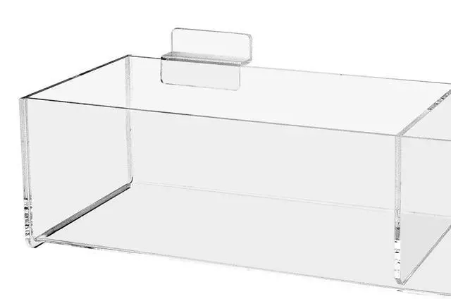Alt view image 5 of 5 - 4 Pack Slatwall Acrylic Retail Tray Double Compartment Dump Bin 16 Inch Wide x 4.75 Inch Deep Clear Lucite Product Merchandise Storage Caddy for Businesses by Marketing Holders