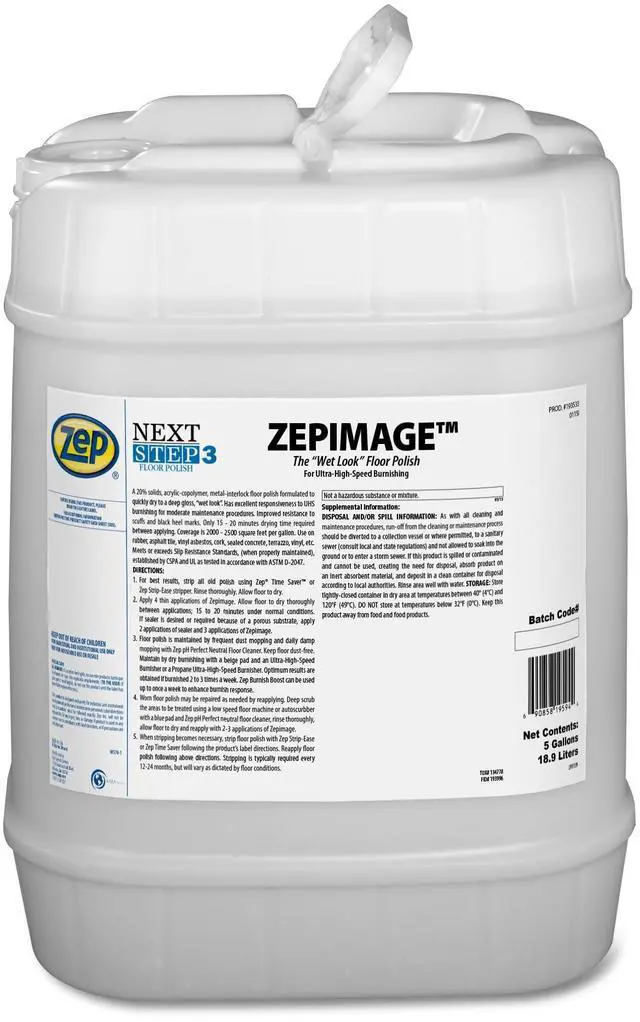 Main image of IMAGE Wet Look Floor Polish - 5 Gallon (1 Unit) 193535 - Acrylic Copolymer Metal Interlock, Dries Quick to a Deep Gloss, Improves Resistance to Scuffs and Black Heel Marks