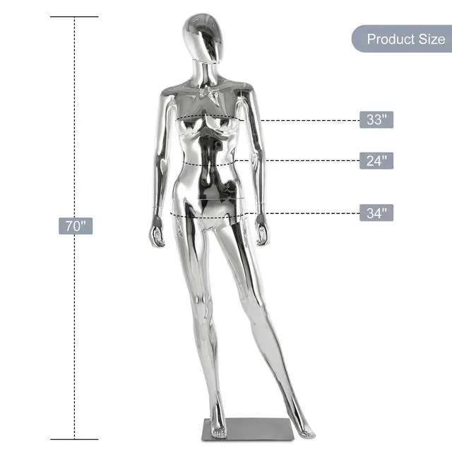 Alt view image 2 of 6 - Female Mannequin Full Body Matte Silver - 70 Detachable Woman Dress Form Mannequins Realistic Metal Base for Clothing Shops