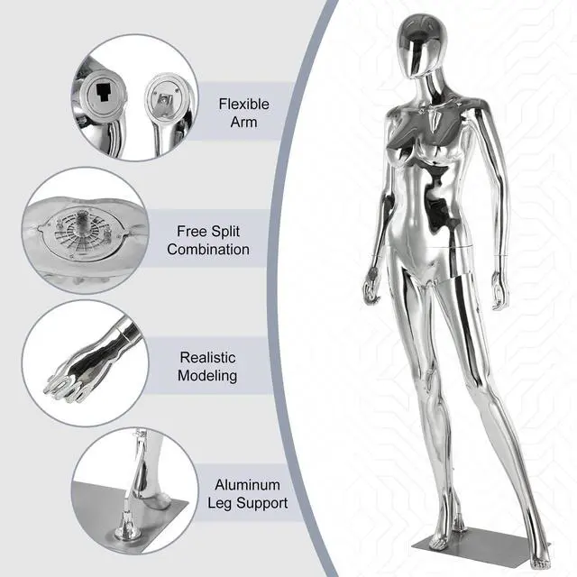 Alt view image 4 of 6 - Female Mannequin Full Body Matte Silver - 70 Detachable Woman Dress Form Mannequins Realistic Metal Base for Clothing Shops