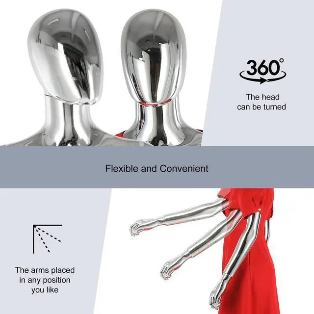 Alt view image 5 of 6 - Female Mannequin Full Body Matte Silver - 70 Detachable Woman Dress Form Mannequins Realistic Metal Base for Clothing Shops