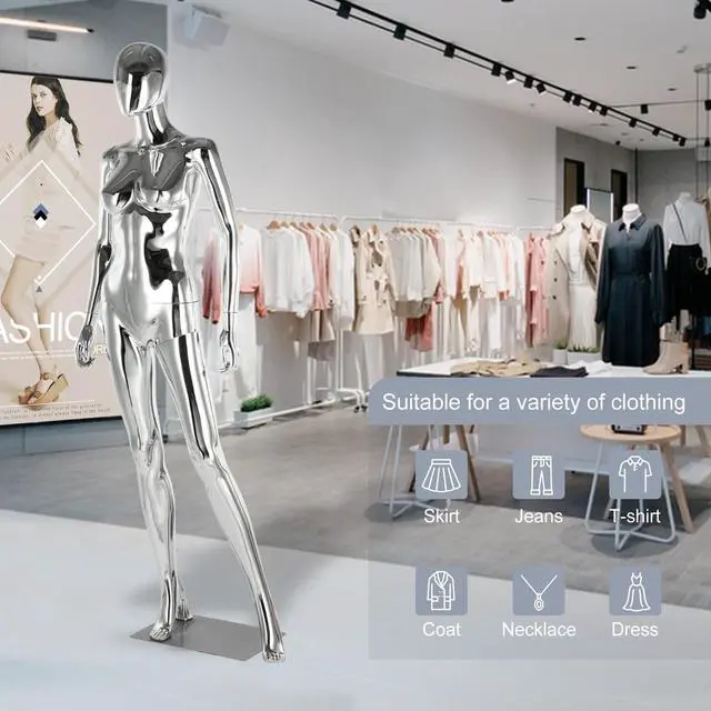 Alt view image 6 of 6 - Female Mannequin Full Body Matte Silver - 70 Detachable Woman Dress Form Mannequins Realistic Metal Base for Clothing Shops