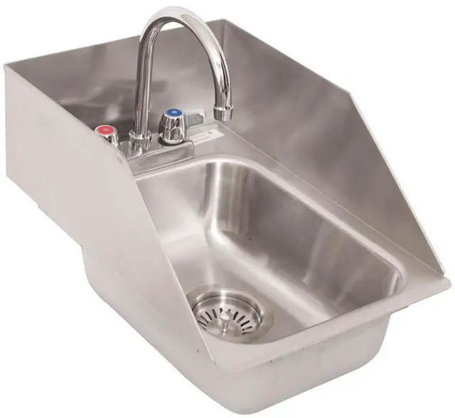 Main image of s NSF Commercial One Compartment Drop in Sink with Faucet, 10"x14"x5", 3 Sided Splash Guards, 18 Gauge T-304 Stainless Steel, Top Mount, 5" Gooseneck Faucet, Seamless Construction