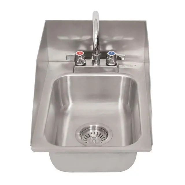 Alt view image 2 of 6 - s NSF Commercial One Compartment Drop in Sink with Faucet, 10"x14"x5", 3 Sided Splash Guards, 18 Gauge T-304 Stainless Steel, Top Mount, 5" Gooseneck Faucet, Seamless Construction