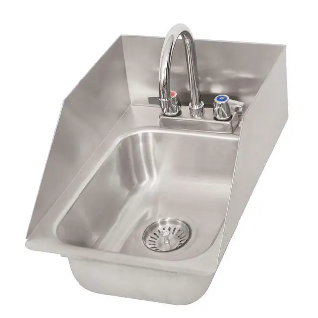 Alt view image 3 of 6 - s NSF Commercial One Compartment Drop in Sink with Faucet, 10"x14"x5", 3 Sided Splash Guards, 18 Gauge T-304 Stainless Steel, Top Mount, 5" Gooseneck Faucet, Seamless Construction