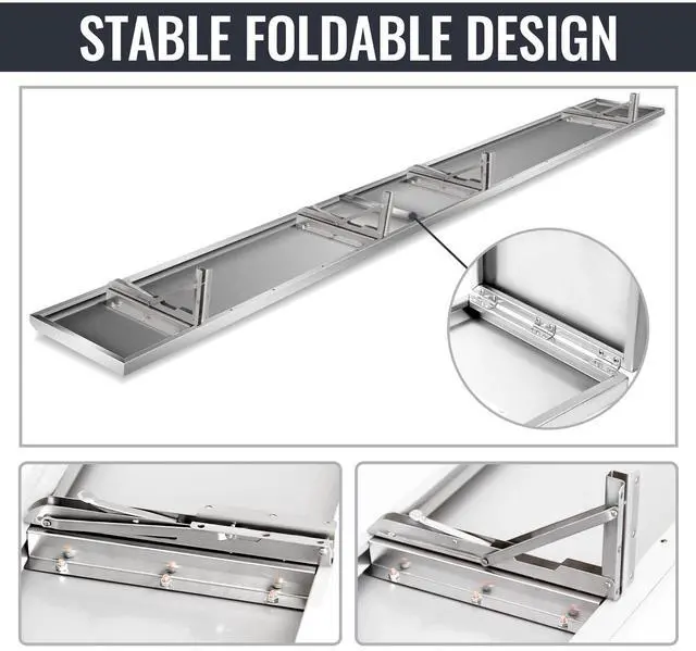 Alt view image 5 of 6 - Concession Shelf 96L x 12W Inch, Stainless Steel Drop Down Folding Serving Food Shelf Stand Serving for Concession Windows