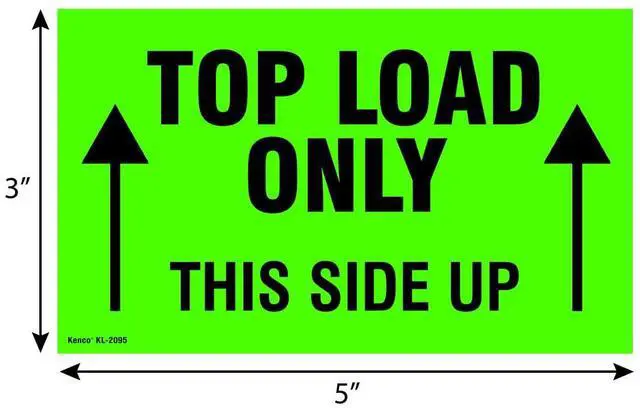 Main image of 3" X 5" Top Load Only This Side Up Fluorescent Shipping Label Stickers -500 Permanent Adhesive Labels Per Roll (10 Pack)