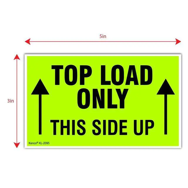 Alt view image 2 of 2 - 3" X 5" Top Load Only This Side Up Fluorescent Shipping Label Stickers -500 Permanent Adhesive Labels Per Roll (10 Pack)