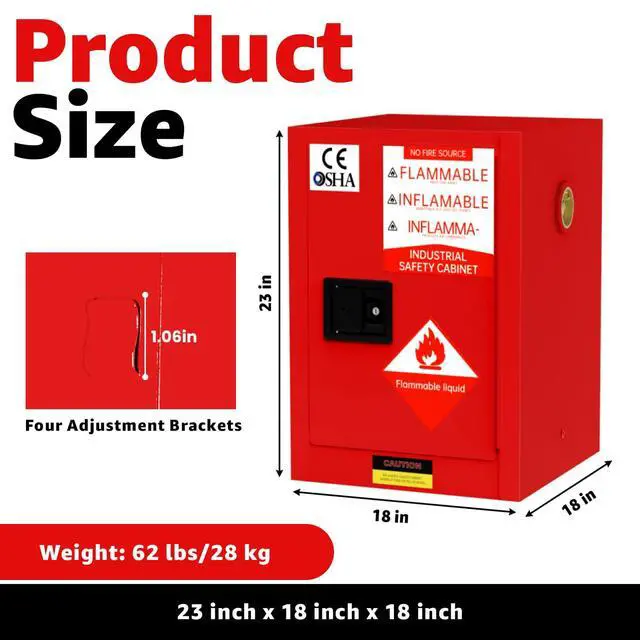 Alt view image 2 of 6 - 16 GAL Flammable Storage Cabinet 20'' x 23.5'' x 20'', Fire Cabinets, Flammable Liquid Storage Cabinet with Adjustable Shelf for Industrial and Home Use (16 GAL, 23.5" x 20" x 20")