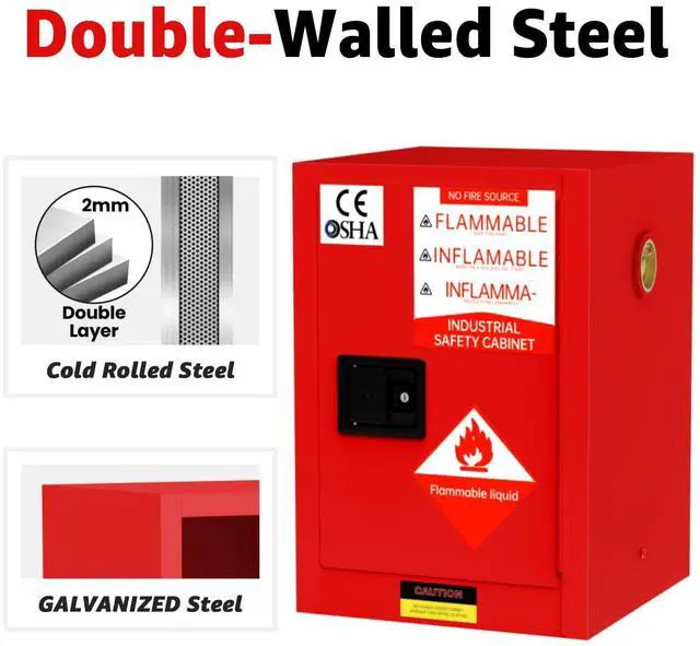 Alt view image 4 of 6 - 16 GAL Flammable Storage Cabinet 20'' x 23.5'' x 20'', Fire Cabinets, Flammable Liquid Storage Cabinet with Adjustable Shelf for Industrial and Home Use (16 GAL, 23.5" x 20" x 20")
