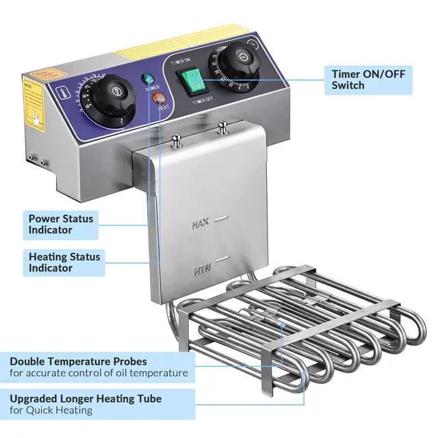 Alt view image 5 of 6 - Commercial Electric Deep Fryer 23.4L 3000W Fryer w/Time Control and Oil Filtration Dual Removable Basket Stainless Steel Countertop Fryer for Commercial Restaurant Use