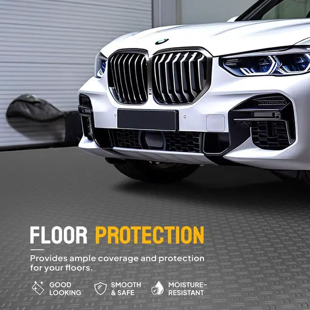 Alt view image 3 of 6 - 7.5 X 17 FT Garage Floor Mat,Thickened Double Diamond Plate Garage Floor Covering, PVC Garage Flooring Roll for Under Car,Garage, Warehouse, Gyms, Trailer