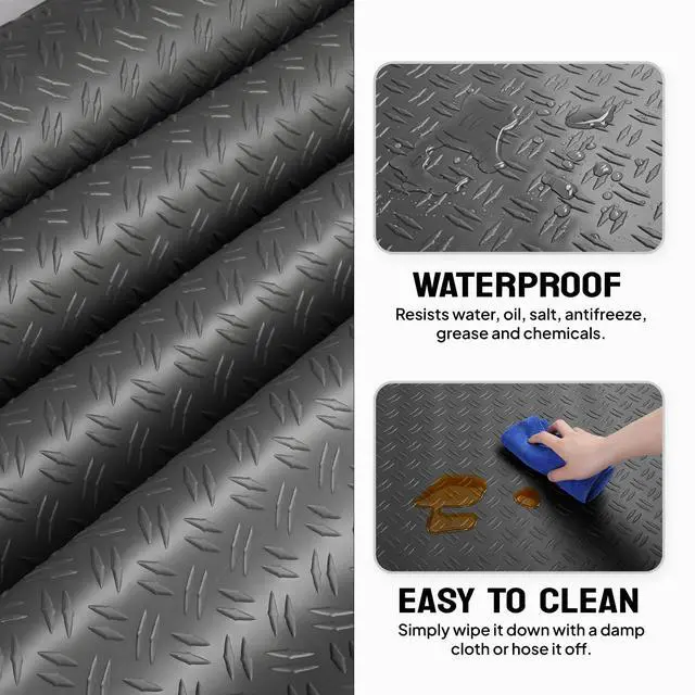 Alt view image 4 of 6 - 7.5 X 17 FT Garage Floor Mat,Thickened Double Diamond Plate Garage Floor Covering, PVC Garage Flooring Roll for Under Car,Garage, Warehouse, Gyms, Trailer