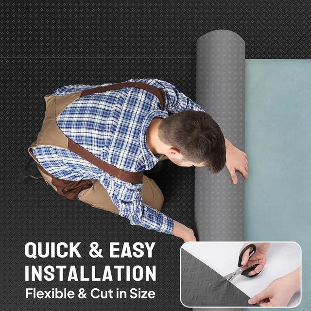 Alt view image 5 of 6 - 7.5 X 17 FT Garage Floor Mat,Thickened Double Diamond Plate Garage Floor Covering, PVC Garage Flooring Roll for Under Car,Garage, Warehouse, Gyms, Trailer