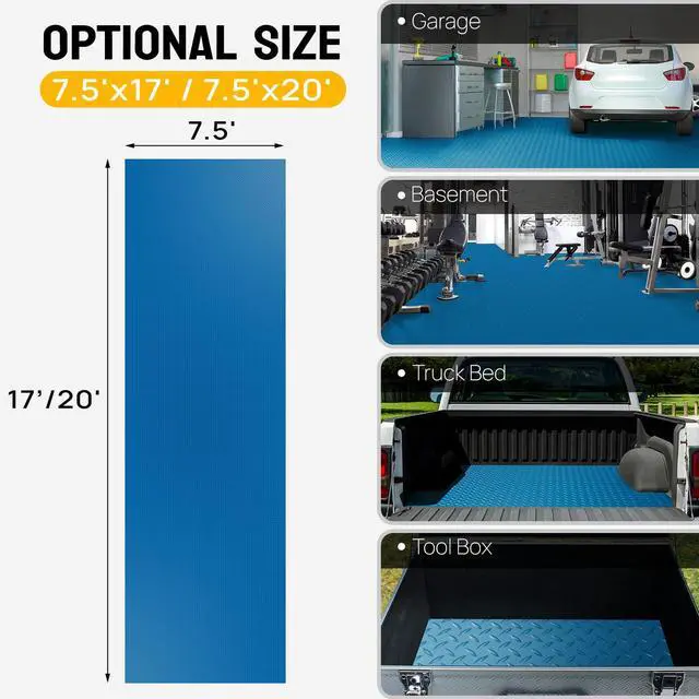 Alt view image 3 of 6 - 7.5x17 FT Garage Floor Mat for Under Car,Thickened PVC Roll Floor mats,Waterproof Non Slip Parking Mat,Blue