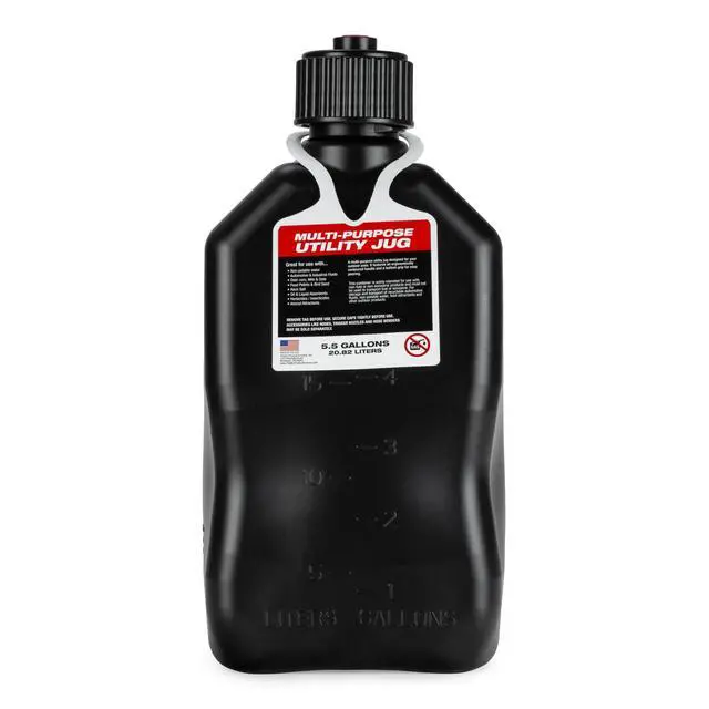 Alt view image 4 of 6 - 5.5 Gallon Square Motorsport Jug Black with Deluxe Filler Hoses (4 Pack)