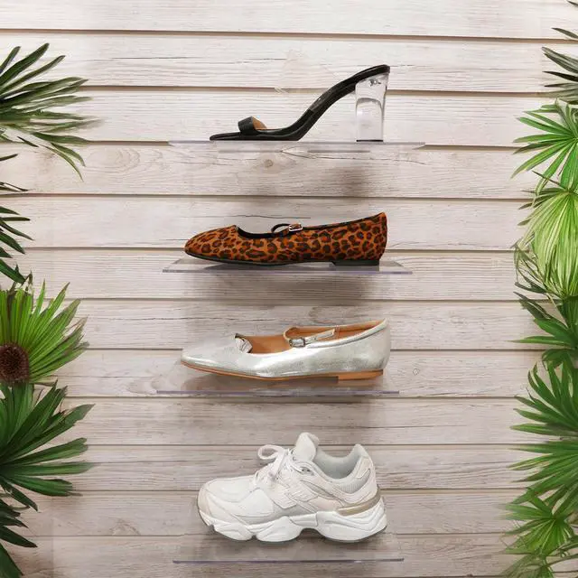 Alt view image 2 of 6 - Large Clear Acrylic Slatwall Shoe Shelf, 6" D x 12" L Flat Plastic Display Shelf Made with.16" Thick Styrene, 50 Pack
