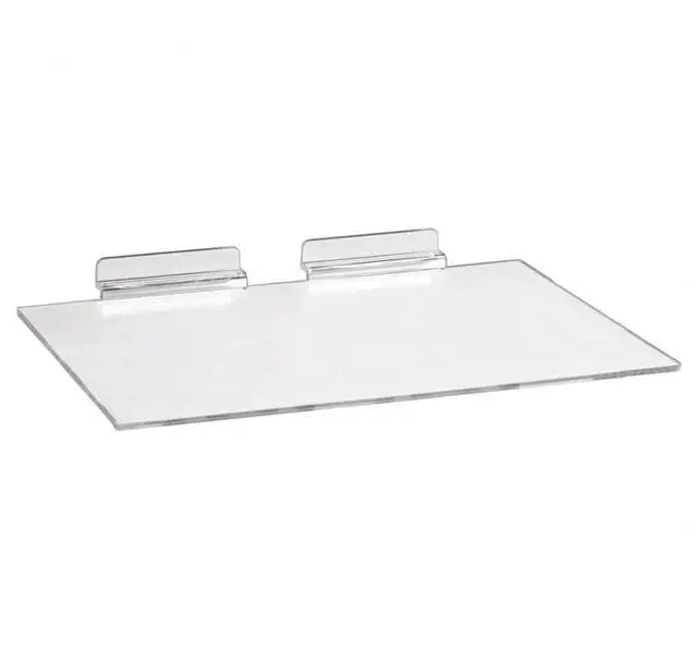 Alt view image 6 of 6 - Large Clear Acrylic Slatwall Shoe Shelf, 6" D x 12" L Flat Plastic Display Shelf Made with.16" Thick Styrene, 50 Pack