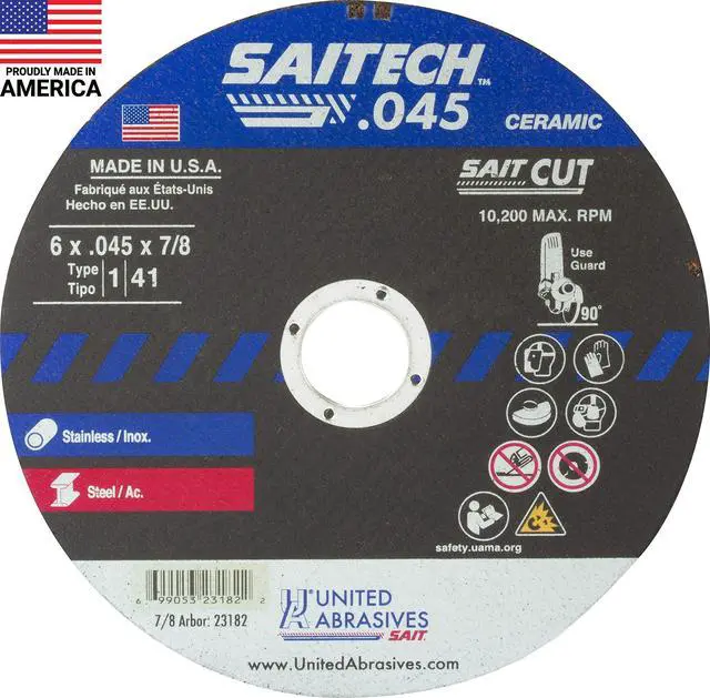 Main image of SAIT 23182 Saitech High Performance Cut-Off Wheels (Type 1/Type 41 Flat), 6 x.045 x 7/8 - Inches, Pack of 50