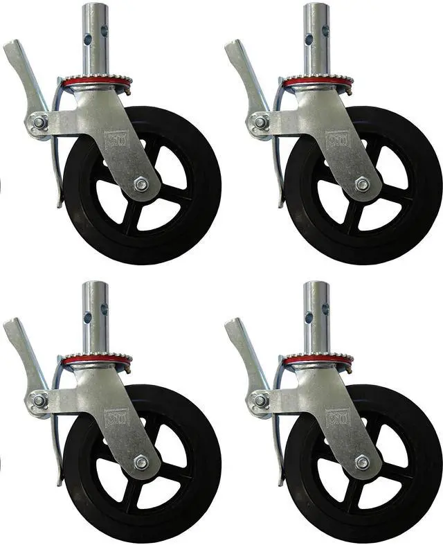 Main image of A Set of 4 Wheel 8" Caster with Cast Iron Hub 1 3/8" Caster Wheel With 2 Lock-in Brakes Scaffolding Rolling Tower CBM1290