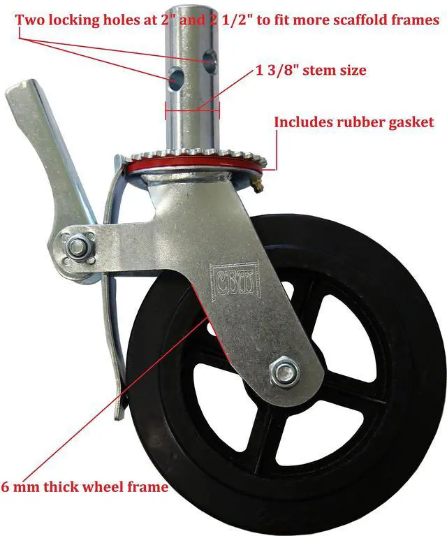 Alt view image 2 of 6 - A Set of 4 Wheel 8" Caster with Cast Iron Hub 1 3/8" Caster Wheel With 2 Lock-in Brakes Scaffolding Rolling Tower CBM1290
