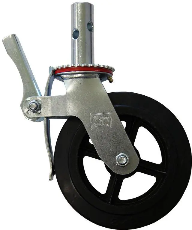 Alt view image 3 of 6 - A Set of 4 Wheel 8" Caster with Cast Iron Hub 1 3/8" Caster Wheel With 2 Lock-in Brakes Scaffolding Rolling Tower CBM1290