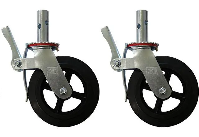 Alt view image 4 of 6 - A Set of 4 Wheel 8" Caster with Cast Iron Hub 1 3/8" Caster Wheel With 2 Lock-in Brakes Scaffolding Rolling Tower CBM1290