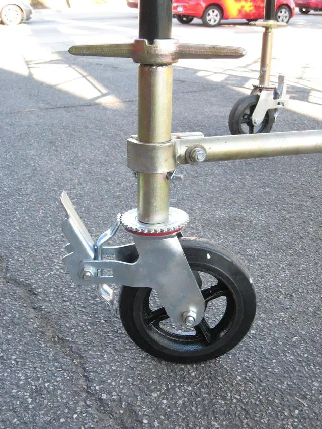 Alt view image 5 of 6 - A Set of 4 Wheel 8" Caster with Cast Iron Hub 1 3/8" Caster Wheel With 2 Lock-in Brakes Scaffolding Rolling Tower CBM1290