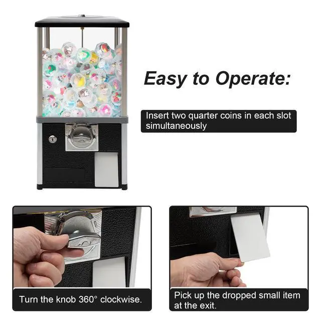 Alt view image 4 of 6 - Big Capsule Vending Machine,25 Cent Commercial Vending Machine,Gumball Machine,Coin Operated Vending Machines for 1.77in Capsule,Dispenser Prize Machine for Game Stores(Black)