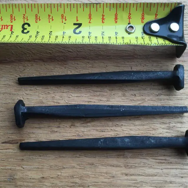Alt view image 3 of 6 - 3- Wrought Head Iron Nails Antique Black rustic restoration accent nails for hanging, furniture, cabins, shutters & flooring Decorative clavos nails Distinct wrought rose head 3 in