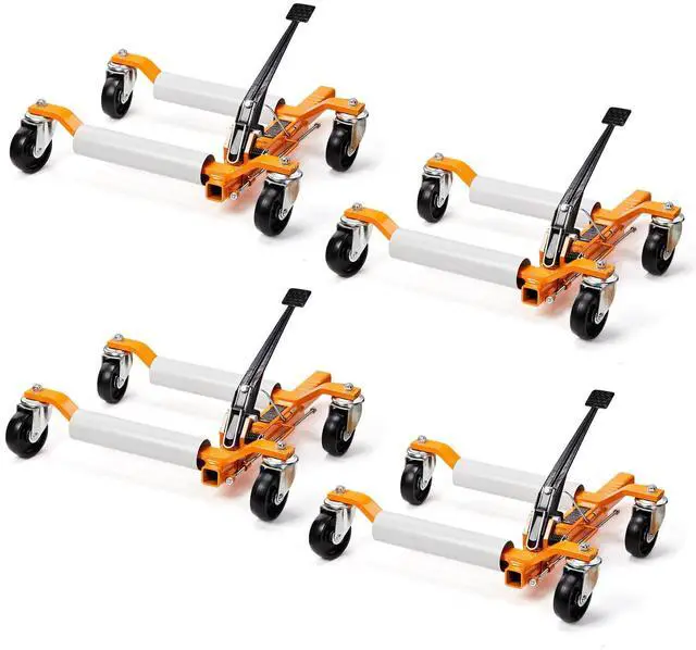 Main image of Car Wheel Dolly Jack Set of 4, Mechanical 6000-lbs Car Skates, 12'' Wheel Vehicle Positioning Jack, Heavy Duty Rollers with Ratcheting Foot Pedal for Tire Auto Repair Moving, Orange