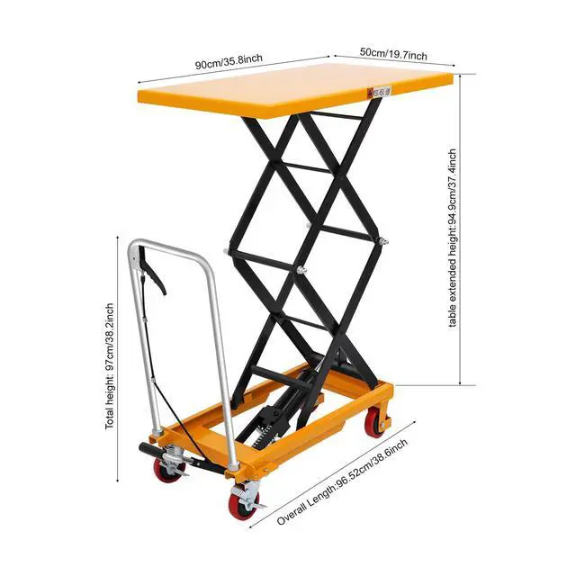 Alt view image 2 of 6 - Hydraulic Lift Table Cart, 770 Lbs Capacity, Manual Hydraulic Lifting Cart, 51in Max Lift Height, Double Scissor Hydraulic Lift Table Cart with 4 Wheels for Handling (770lbs)