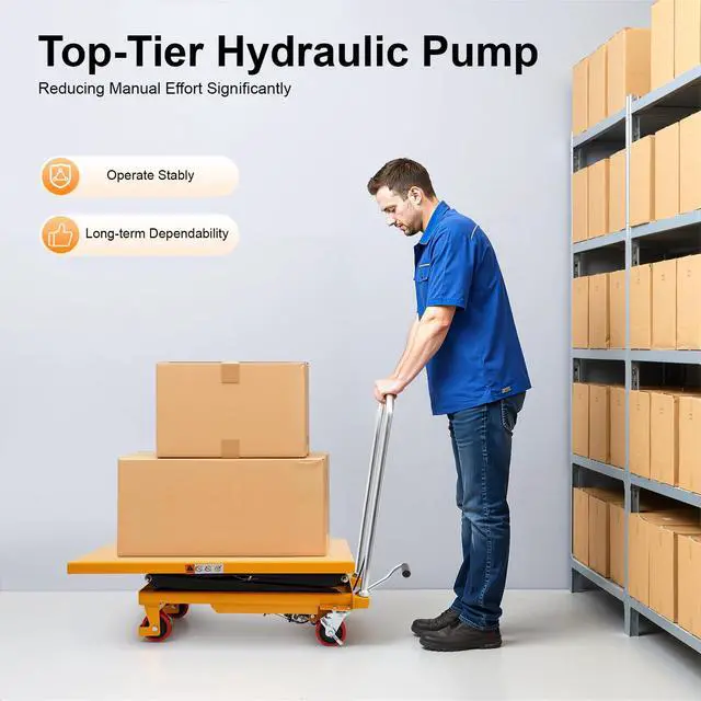 Alt view image 3 of 6 - Hydraulic Lift Table Cart, 770 Lbs Capacity, Manual Hydraulic Lifting Cart, 51in Max Lift Height, Double Scissor Hydraulic Lift Table Cart with 4 Wheels for Handling (770lbs)