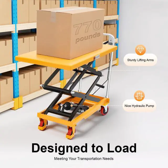 Alt view image 5 of 6 - Hydraulic Lift Table Cart, 770 Lbs Capacity, Manual Hydraulic Lifting Cart, 51in Max Lift Height, Double Scissor Hydraulic Lift Table Cart with 4 Wheels for Handling (770lbs)