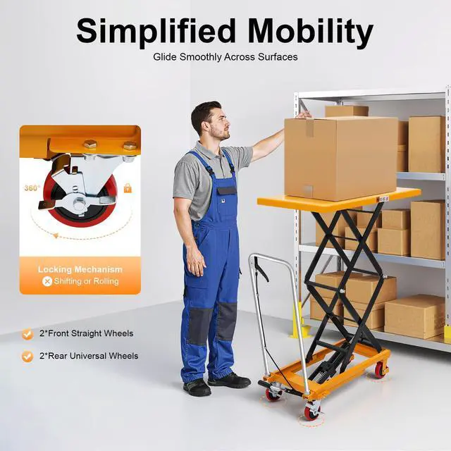 Alt view image 6 of 6 - Hydraulic Lift Table Cart, 770 Lbs Capacity, Manual Hydraulic Lifting Cart, 51in Max Lift Height, Double Scissor Hydraulic Lift Table Cart with 4 Wheels for Handling (770lbs)