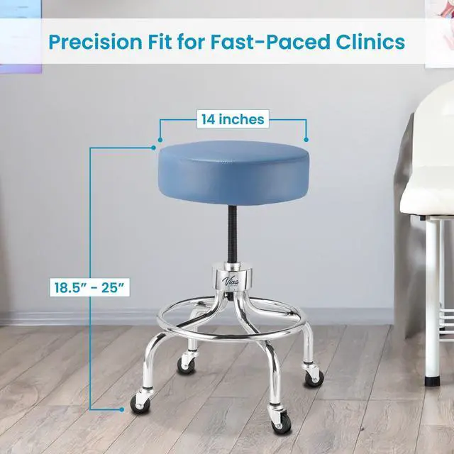 Alt view image 2 of 6 - Blue Medical Stool, Adjustable Height Rolling Doctor Stool, 300 lbs. Weight Capacity