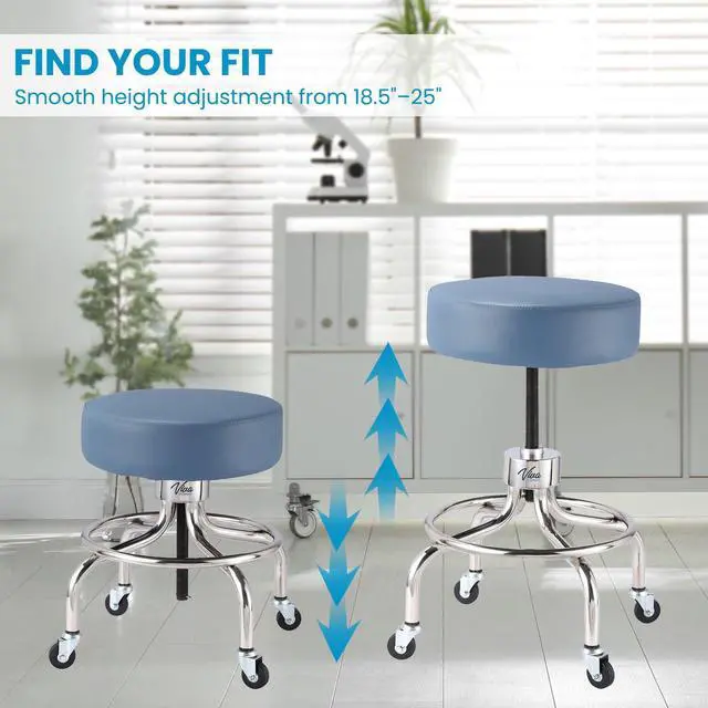 Alt view image 3 of 6 - Blue Medical Stool, Adjustable Height Rolling Doctor Stool, 300 lbs. Weight Capacity