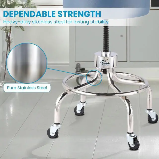 Alt view image 4 of 6 - Blue Medical Stool, Adjustable Height Rolling Doctor Stool, 300 lbs. Weight Capacity