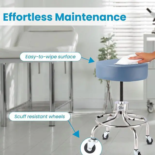 Alt view image 5 of 6 - Blue Medical Stool, Adjustable Height Rolling Doctor Stool, 300 lbs. Weight Capacity