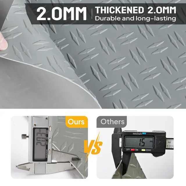 Alt view image 2 of 6 - 7.5 X 17 FT Garage Floor Mat,Thickened Double Diamond Plate Garage Floor Covering, PVC Garage Flooring Roll for Under Car,Garage, Warehouse, Gyms, Trailer,Gray